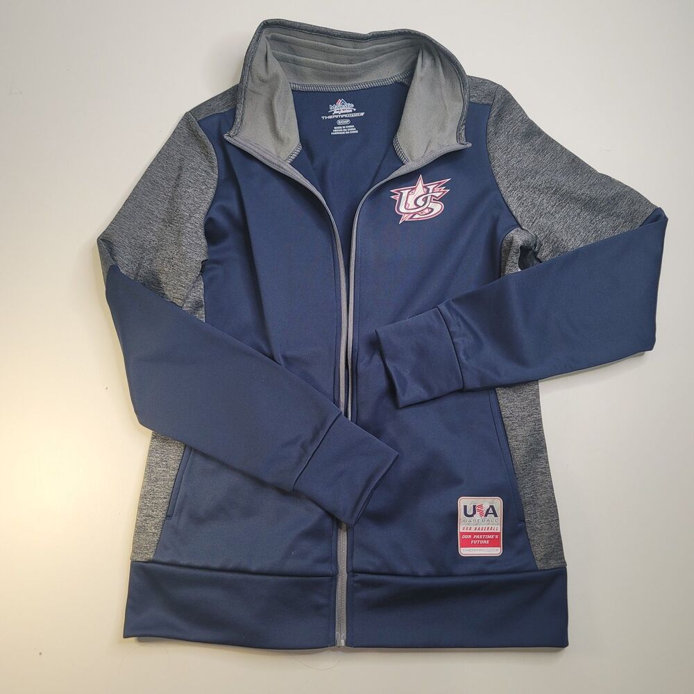 USA Baseball Majestic Thermabase Jacket Womens Small Blue Gray Zip Thumbholes Sm